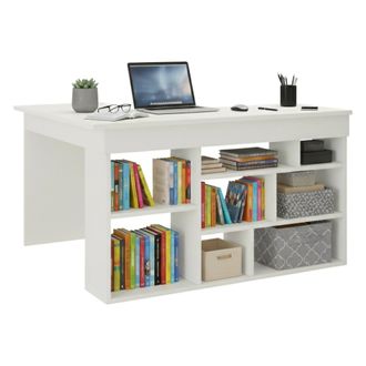 Dmora Dmora - Escritorio Angete, Escritorio Multiusos, Mesa De Oficina Para Pc, El Plan De Trabajo, 129x120h72 Cm, Blanco, Con Embalaje Reforzado