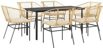 vidaXL Vidaxl - Juego De Comedor De Jard&iacute;n 7 Pzas Con Cojines Rat&aacute;n Pe Marr&oacute;n