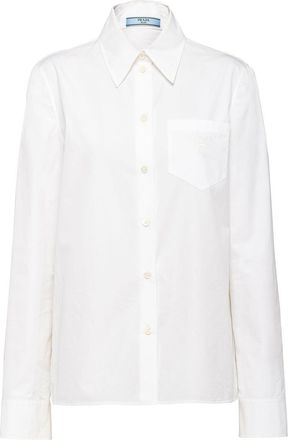 Prada logo-embroidered poplin shirt - women - Cotton - 46 - White
