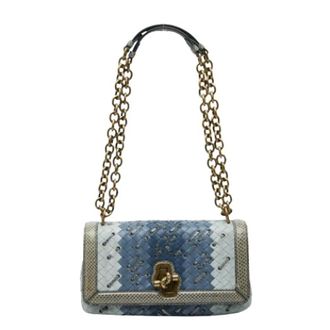 Bottega Veneta Pre-owned Shoulder Bags, female, Blue, Size: ONE SIZE Pre-owned Intrecciato Ayers Olympia Leather Shoulder Bag
