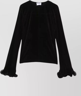 Moschino black ruffled long-sleeve jersey blouse