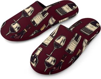 Generic Red Wine Glass And Bottles Mens House Slippers Slip Indoor Slipper On Shoes Warm Outdoor
