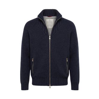 Brunello Cucinelli Grof Gebreide Ritsvest - Heren - Truien - Blauw - Maat: XL Kasjmier