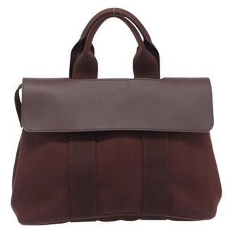 Herm&egrave;s Valparaiso Toile And Leather Brown Canvas Handbag (Pre-Owned)