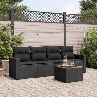 vidaXL Vidaxl - Set De Muebles De Jard&iacute;n 5 Pzas Y Cojines Rat&aacute;n Sint&eacute;tico Negro