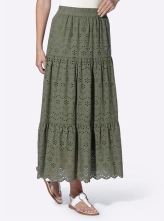 Heine Maxirock HEINE, Damen, Gr. 34, khaki, 100% Baumwolle, gebl&uuml;mt, gemustert, unifarben, lang, R&ouml;cke Maxirock