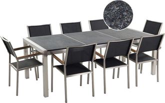 Beliani Garden Dining Set 8 Seater GROSSETO Triple Plate Granite Flamed Black