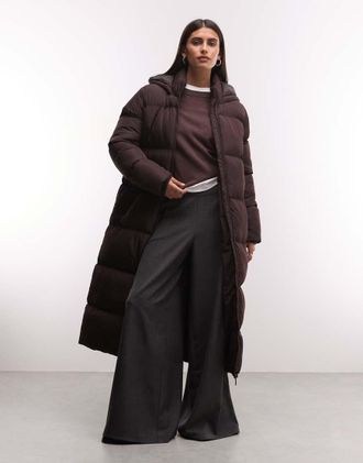 French Connection giacca puffer con cappuccio color cioccolato-Marrone