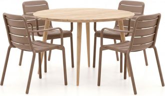 Forza Furniture Forza Narni/ROUGH-K &oslash; 115cm dining tuinset 5-delig stapelbaar