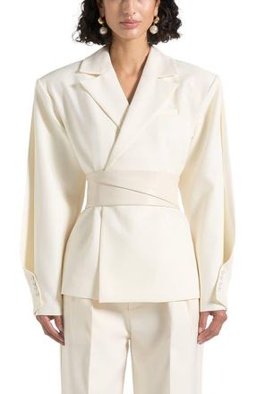 Mani&egrave;re De Voir Marie Twist Sleeve Tailored Blazer with Belt in Cream at Nordstrom, Size 10