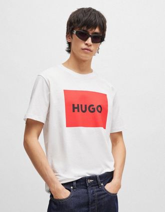 HUGO BOSS Mens HUGO Dulive222 Mens Large Label Logo T-Shirt NOS - White 100 - Size: 40