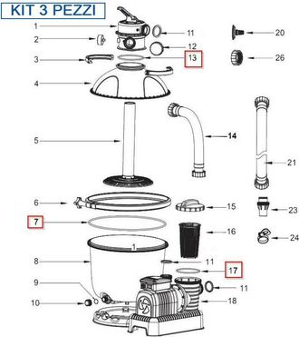 Bestway Kit 3 pezzi Guarnizioni pompa modello 58404-58256-58199 5678 lt/h