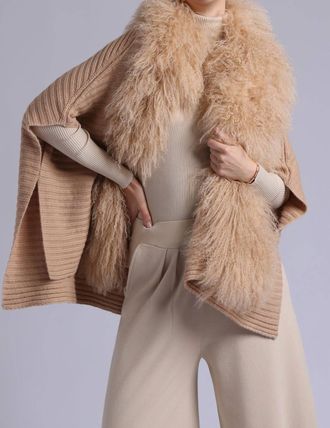 Minnie Rose Mongolian Fur Cape In Camel