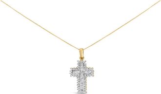 House of Brilliance 14K Yellow Gold 2.0 Cttw Multi-Row Diamond Cross Pendant Necklace at Nordstrom