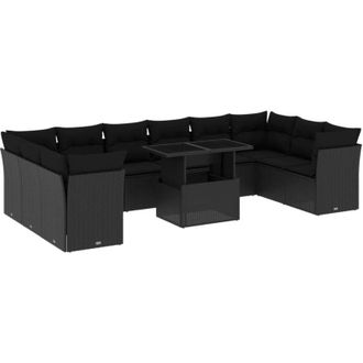 vidaXL Set De Sof&aacute;s De Jard&iacute;n 11 Pzas Y Cojines Rat&aacute;n Sint&eacute;tico Negro Vidaxl
