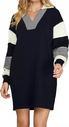 She + Sky Color Block Long Sleeve Dress With Pockets In Multi
