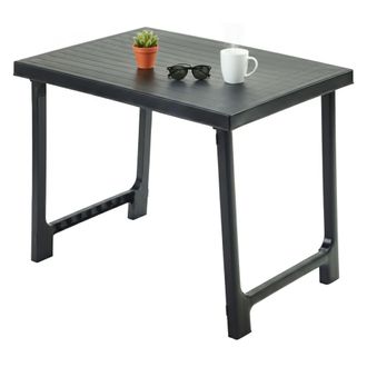 Dmora Mesa De Exterior Beechwood, 6 Plazas, Longitud M&aacute;xima 81 Cm Hecho En Italia, Acabado Efecto Rayado, 81x56x63h Cm Negro Antracita