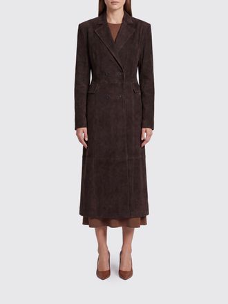 Rotate Double-Breasted Slim Fit Suede Long Coat