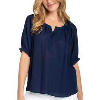 Liverpool Crinkled Puff Sleeve Top in Navy at Nordstrom, Size X-Large P