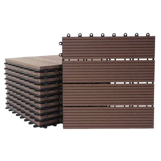 Hhg Baldosa Wpc R&oacute;dano, Aspecto Madera Balc&oacute;n/terraza, 11x C/u 30x30cm = 1m2, Premium, Caf&eacute; Lineal