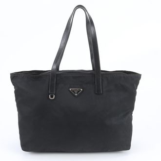 Prada Black Leather Nylon Shoulder Bag Tote Bag (Pre-Owned)