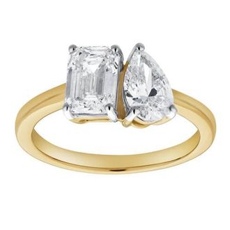 LuvMyJewelry Willow 14K Gold Toi et Moi Emerald and Pear Lab Grown Diamond Ring - 2 ct in 14K Yellow Gold at Nordstrom, Size 6.5