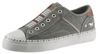 Mustang Jeans Slip-On Sneaker MUSTANG SHOES Schlupfschuh, Freizeitschuh, Damen, Gr. 44, grau (graugr&uuml;n), Lederimitat, Textil, Schuhe Slip-On Sneaker, Slipper, Schlu