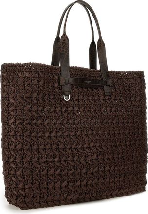 Dolce & Gabbana Mens Woven Mesh Shopping Bag Brown Viscose Leather Handbags Hand