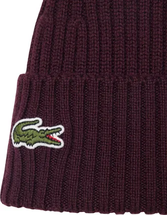 Lacoste Mens Wool Ribbed Beanie Oxalis Hat