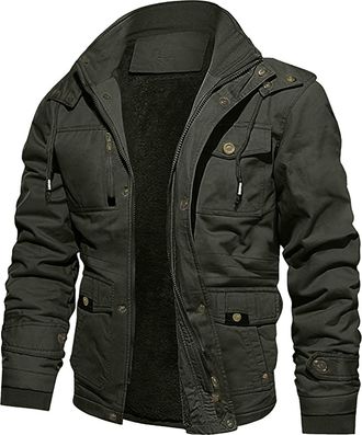 Generic Mens Jackets Winter Warm Parka Fluff Lining Coats for Men with Detachable Hood and Pockets Thermal Padded Thick Fleeced Coat Mens Waterproof Coats Wit