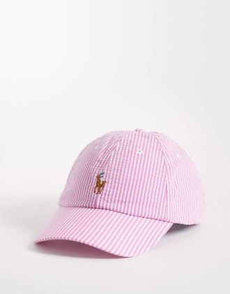 Polo Ralph Lauren Icon - Cappellino in seersucker rosa con logo-Blu navy