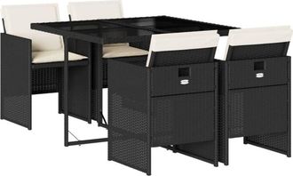 vidaXL Set De Muebles Jard&iacute;n 5 Pzas Con Cojines Rat&aacute;n Sint&eacute;tico Negro Vidaxl