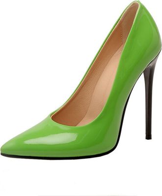 Generic Womens Slip on Court Shoes Pointed Toe PU Leather Dress Pumps Stiletto High Heel Party Prom Shoes,Green,3.5 UK