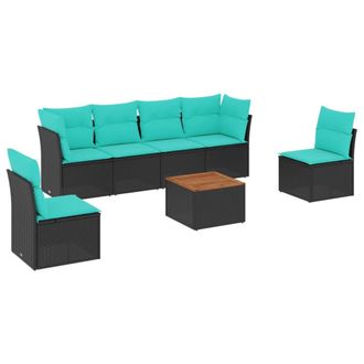 vidaXL Set De Sof&aacute;s De Jard&iacute;n 7 Pzas Con Cojines Rat&aacute;n Sint&eacute;tico Negro Vidaxl