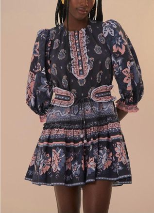 Farm Rio Blue Ayla Mini Dress In Blue Multi