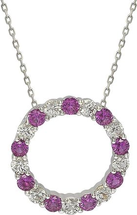 Suzy Levian Sterling Silver Pink Sapphire & Diamond Accent Alternating Circle Eternity Necklace