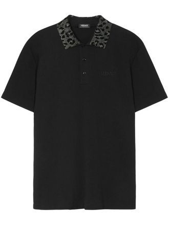 Versace Poloshirt verfraaid met kristal - Zwart