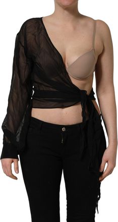 Dolce & Gabbana Womens Black Wrap Sheer Chiffon One Shoulder Top Silk