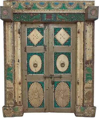 Wanderlust Deco Puerta De Madera Acabado Artesanal Marr&oacute;n 165x34x218h Cm