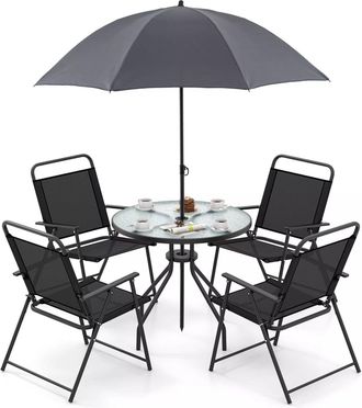 Costway 6 Pcs Outdoor Dining Set Patio Garden Table Set for 4 w/Umbrella