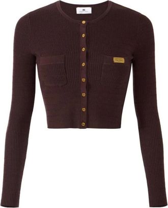 Elisabetta Franchi Truien & Vesten, Dames, Bruin, M, Micro-gebreide Cardigan