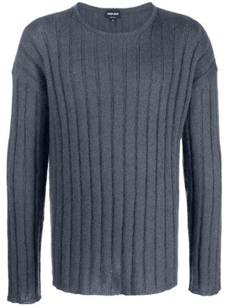 Giorgio Armani Black Ribbed Knit Wool Blend Sweater