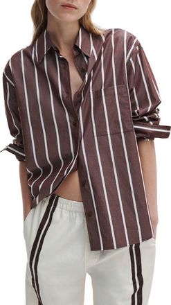 Rag & Bone Connie Stripe Button-Up Shirt in Rust White Stripe at Nordstrom, Size Xx-Small