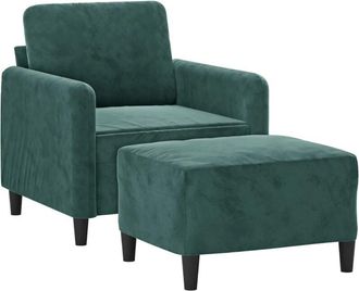 vidaXL Sill&oacute;n Con Taburete Terciopelo Verde Oscuro 60 Cm Vidaxl