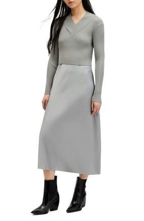 AllSaints Hana Two-Piece Crop Rib Sweater & Satin Slipdress in Ultimate Grey at Nordstrom Rack, Size Small