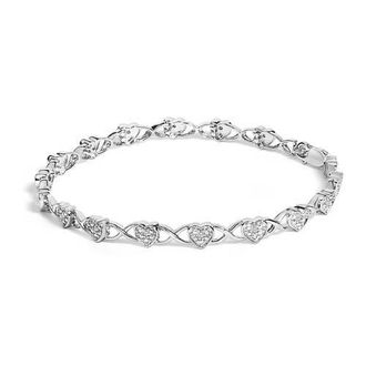 House of Brilliance Silver Diamond Accent Heart Link Bracelet - 7.25 in White at Nordstrom