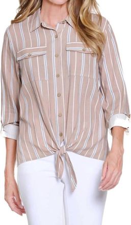Multiples Striped Tie Front Button-Up Top In Multi