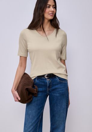 Street One Kurzarmshirt STREET ONE Style Palmira, Damen, Gr. 34, cotton beige, Jersey, Obermaterial: 50% Baumwolle, 50% Modal. Futter: 100% Baumwolle, unifarben,