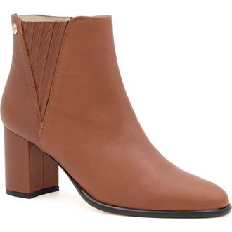 Amalfi By Rangoni Lucio Block Heel Bootie in Castagno Vapor Gold Buckle at Nordstrom, Size 8.5