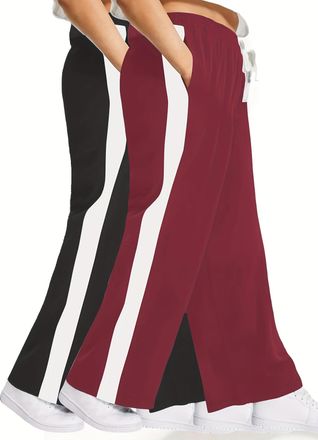 Generic Plus Size Womens Wide Leg Yoga Pants with Pockets - Loose Fit Joggers with Stripe, Drawstring High Waist Sweatpants for Gym, Lounge, Travel (UK, Alpha